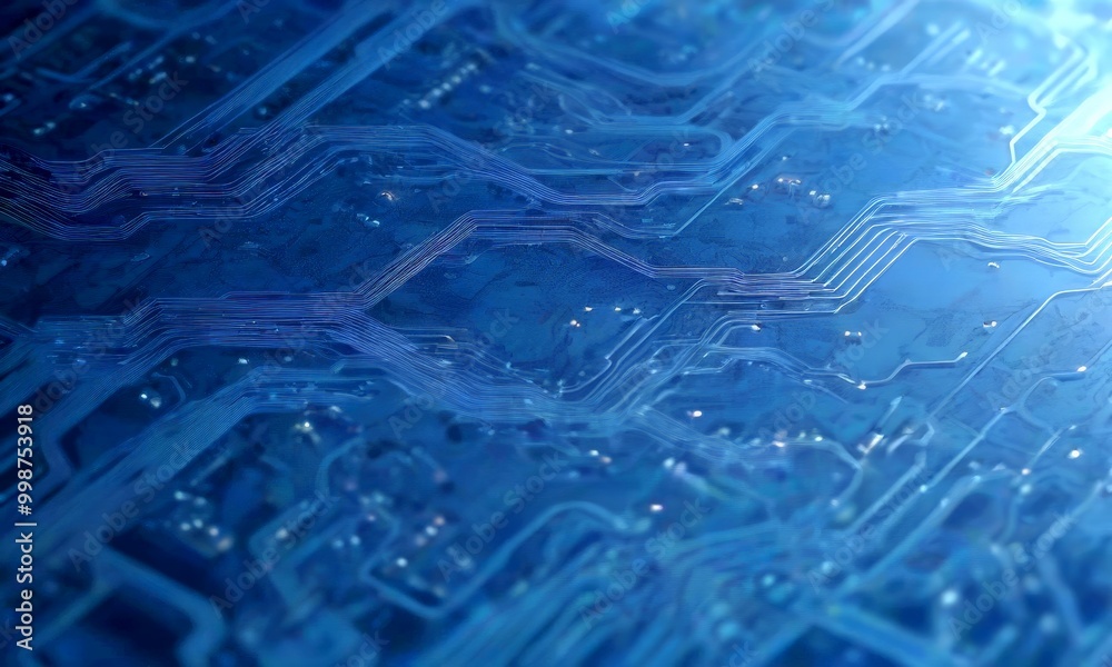 Aufkleber a close-up view circuit board with intricate blue and silver lines and patterns, creating a visually striking and abstract representation of technology