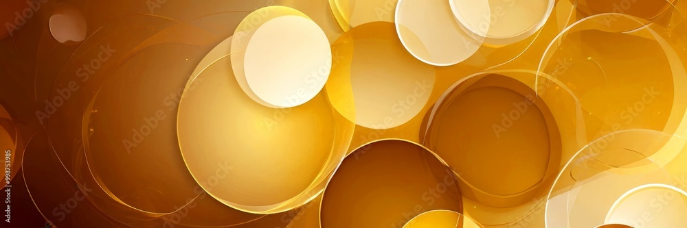 Poster a vibrant abstract composition of overlapping circles in various shades of brown and yellow, creating a dynamic and visually striking pattern