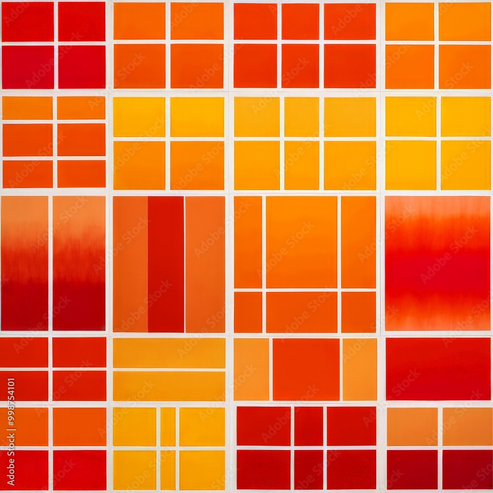 Aufkleber a grid of square tiles in various shades of orange and yellow, arranged in a visually striking patte