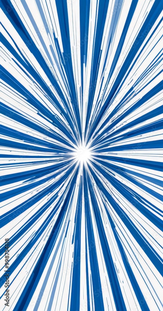 Poster a radial burst of blue and white lines radiating outwards from a central point, creating a striking 