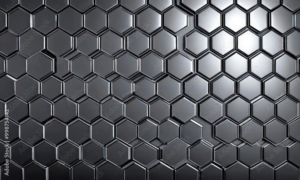 Fototapete A repeating pattern of hexagonal shapes in varying shades of gray, creating a visually striking and geometric background