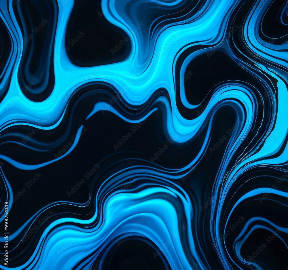 Aufkleber a striking abstract pattern of swirling, fluid blue and black lines, creating a mesmerizing and dynamic visual effect
