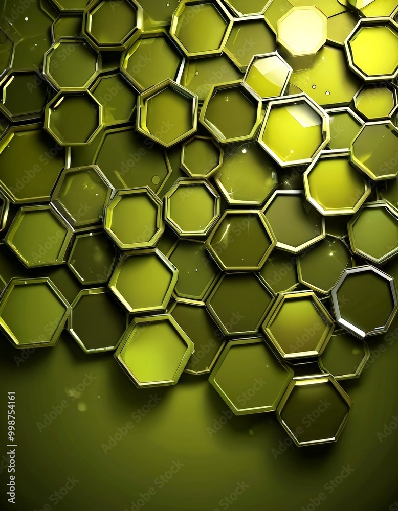 Poster a repeating pattern of hexagonal shapes in varying shades of green, creating a visually striking and abstract composition