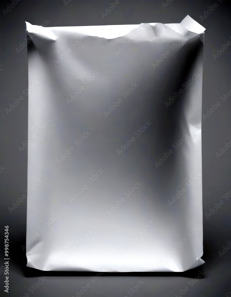 Aufkleber a white rectangular package with a crumpled edge, set against a gray background