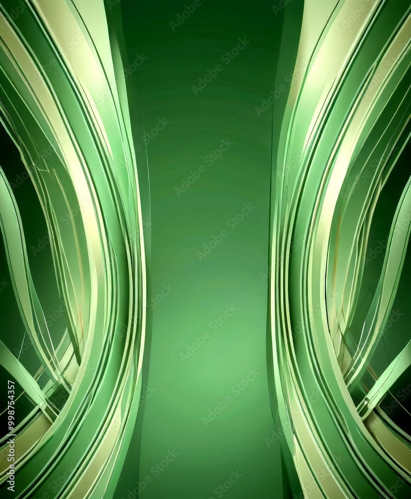 Poster a green abstract background with curved lines and a central vertical line, creating a sense of depth and movement