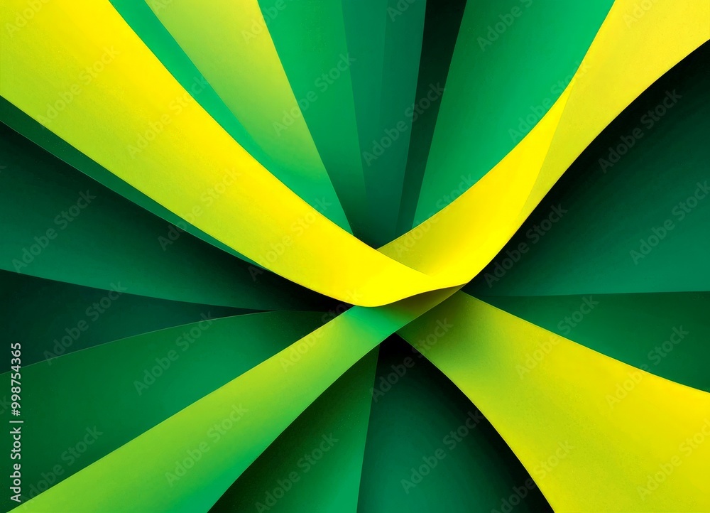 Poster a vibrant abstract composition of intersecting lines in various shades of green and yellow, creating a dynamic and visually striking pattern