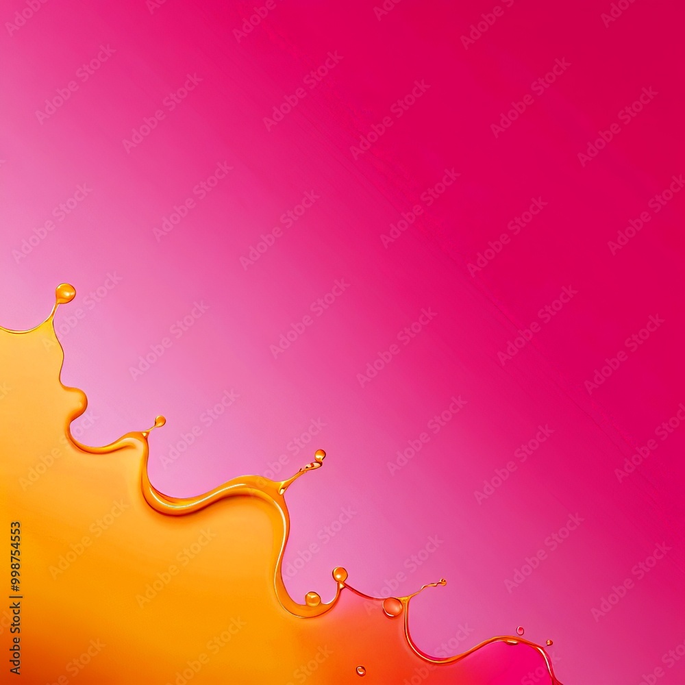 Leinwandbilder a gradient background transitioning from a deep pink at the top to a warm orange at the bottom, with a wavy pattern of orange and yellow liquid droplets on the right side
