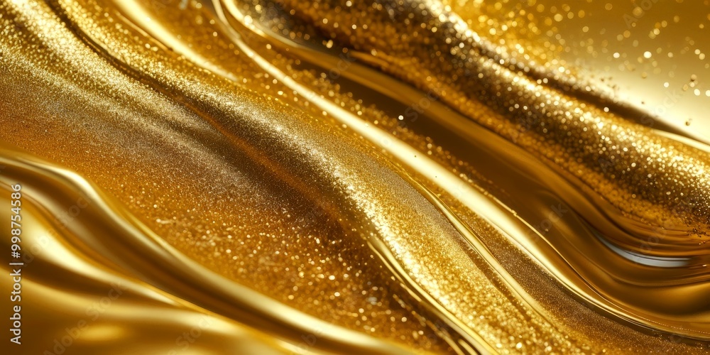 Aufkleber a close-up view shimmering golden surface, with a wave-like pattern and a sparkling effect that creates a sense of movement and depth