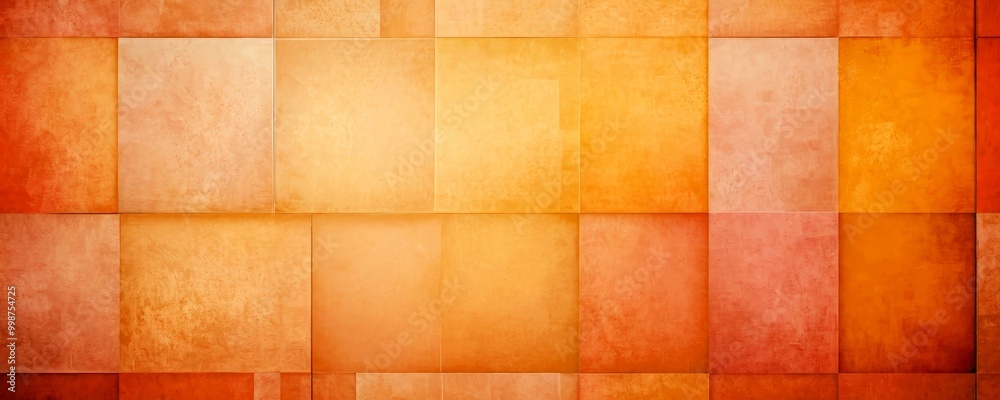 Poster a grid of overlapping rectangular panels in various shades of orange and yellow, creating a textured and layered effect