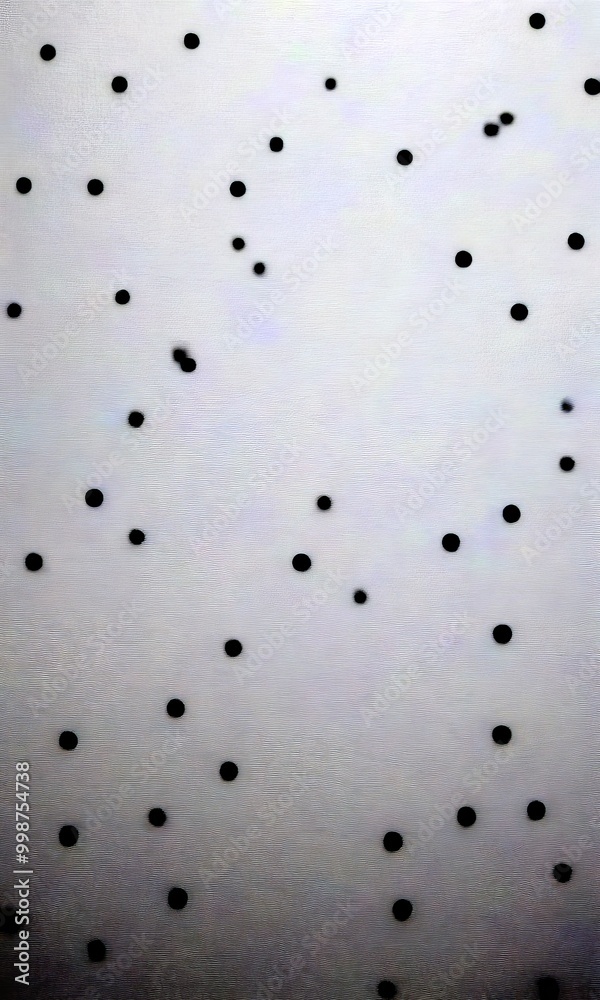Poster a white background with numerous small black dots scattered across it, creating a sense of randomness and depth