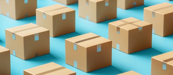 Fototapeta premium A blue background with a pattern made from cardboard boxes