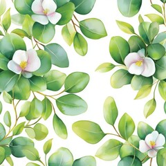 Obraz premium For wrappers, wallpapers, postcards, greeting cards, wedding invites, romantic events; seamless watercolor floral pattern with pink blush flowers and green leaves.