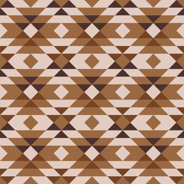 Retro Tribal Aztec earthy brown diamonds Vector Pattern. Traditional Southwestern Aztec kilim geometric pattern in monochrome brown.