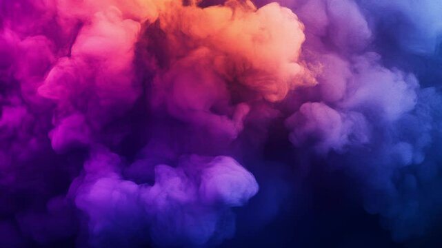 Color vapor blast. Logo reveal. Ink water drop. Magic spell. Neon colorful pigment haze cloud explosion animation on dark background for title.