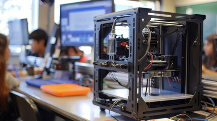 Fototapeta premium High-Tech 3D Printer in Classroom Setting: Modern Education Technology in Action