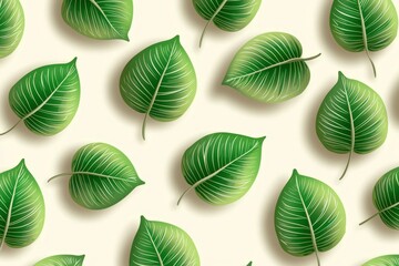 Fototapeta premium An illustrated seamless pattern of green hand drawn tea leaves and branches isolated on white background. Designed for print, fabric, invitations, brochures, cards, wallpaper, and packaging.