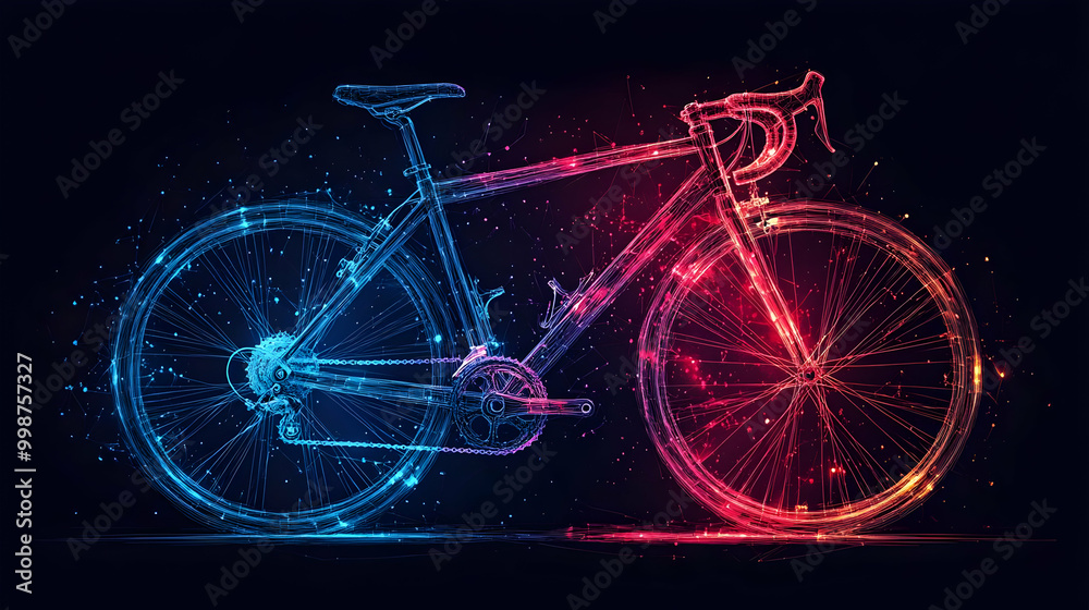 Wall mural abstract digital art illustration of a bike with glowing blue and red lines, an artistic representat