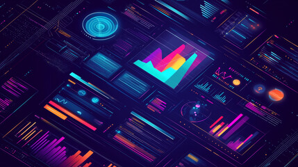Obraz premium Create a graphic interface illustration representing data analysis for business and finance. Showcase futuristic computer technology displaying profit analytics, online marketing r