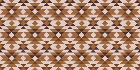 Fototapeta premium Retro Tribal Aztec earthy brown diamonds Raster Pattern. Traditional Southwestern Aztec kilim geometric pattern in monochrome brown.