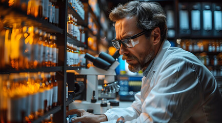 Scientist Examining Samples in Laboratory - Realistic Image