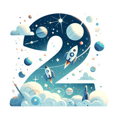 흰 배경, 숫자 "2",애니메이션 아트 (White background, number "2", animation art)