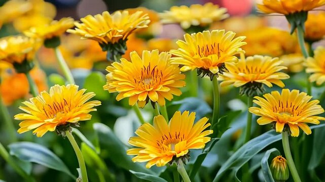 Vibrant yellow calendula flowers in full bloom