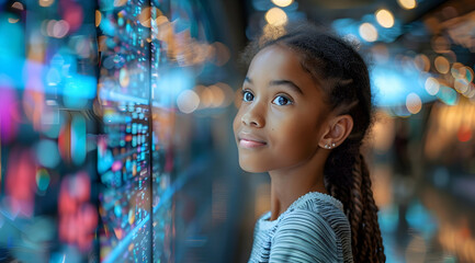 Young Girl Gazing at Bright Lights - Realistic Photo