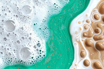 The background is marbled in blue and golden splotches of liquid marble ink.