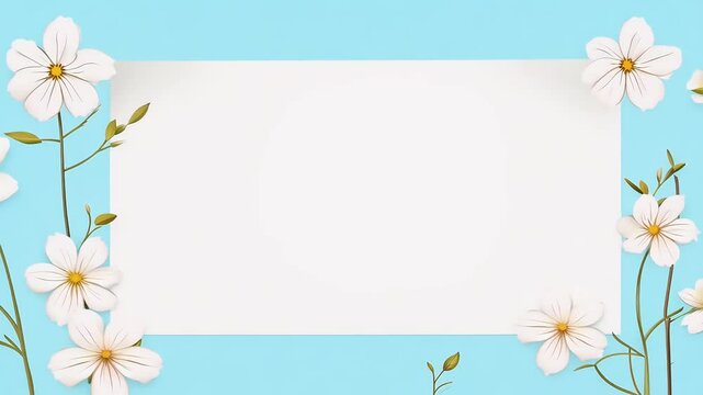 4K stopmotion springtime animation featuring cherry blossoms blooming twigs frame white paper light blue background offering beautiful llo Spring template space