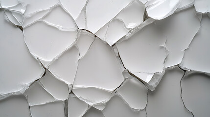 Close-up of shattered white glass pieces