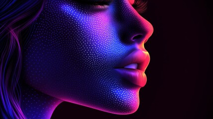 Neon Digital Profile: Woman's Face in Vibrant Dots and Colors