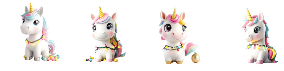 Obraz premium Cute, colorful unicorn collectible figurines, perfect for enhancing playful decor or as gifts for unicorn enthusiasts.