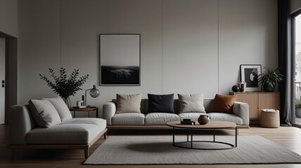 Minimalist Living Room with Scandinavian Design Light colors and simple furniture