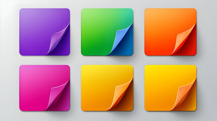 Six Colorful Square Shapes With Peeling Corners on a White Background 3D Illustration