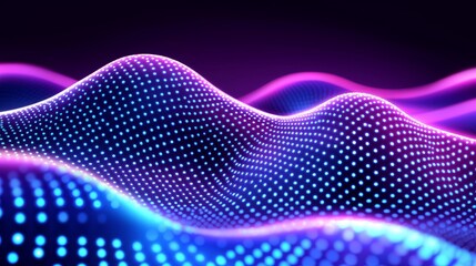 Fototapeta premium Abstract digital technology waves background with neon lines, futuristic cyber virtual landscape concept design, glowing particles and innovative mesh design pattern. Digital Landscape. Illustration.