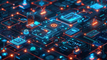 Blockchain applications and online services: healthcare, business, retail, industry, transportation and security. vector illustrations