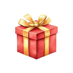 Obraz premium Decorative red gift box with golden ribbon isolated on transparent background.