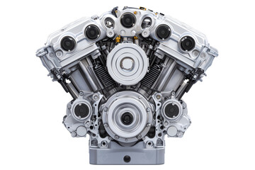 Detailed view of a modern engine isolated on transparent background.