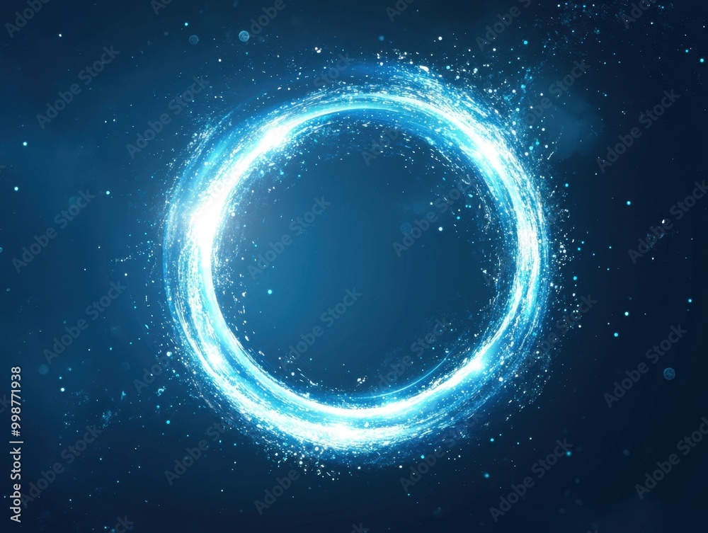 Canvas Prints abstract blue background with a white light and glow, a glowing circular frame in the center white e