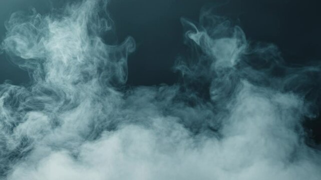 Abstract white smoke in slow motion. Smoke, Cloud of cold fog in light spot background. Light, white, fog, cloud, black background, 4k, ice smoke cloud. Floating fog.