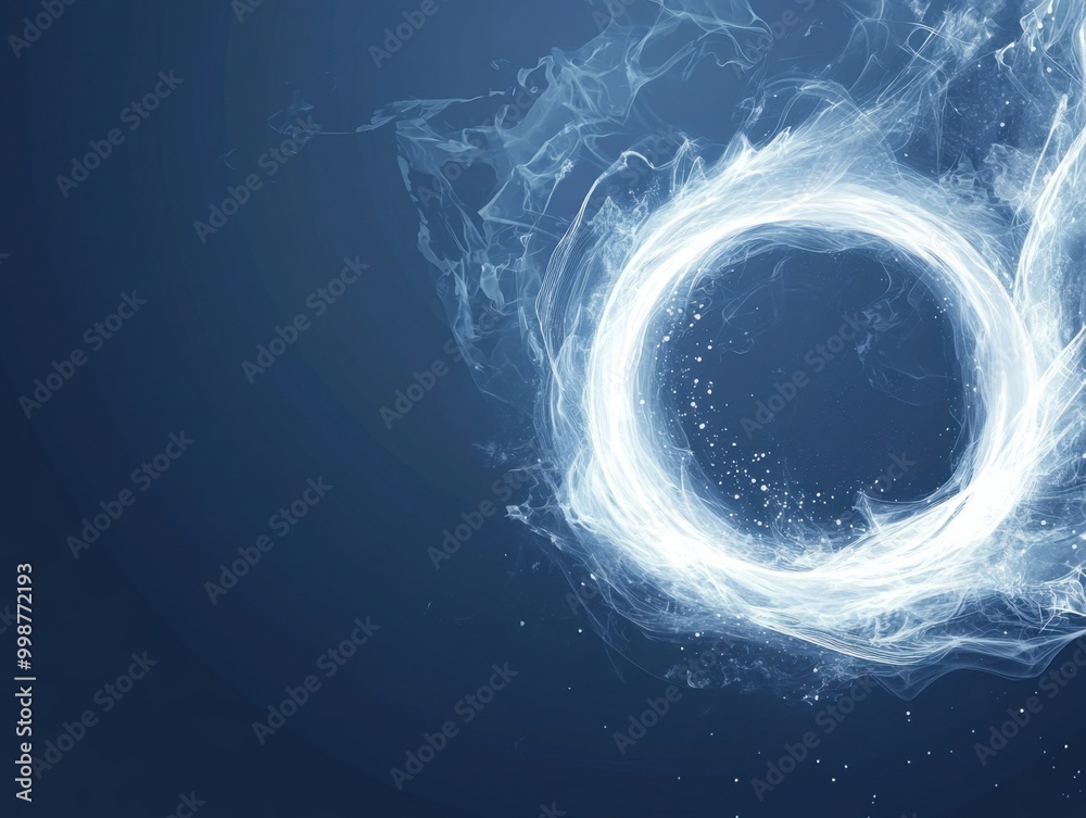 Wall mural abstract blue background with white light vortex and glowing energy waves white circular portal on a