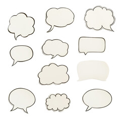 Collection of blank speech bubbles isolated on transparent background.