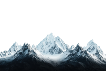 Mountain range with snow peaks isolated on transparent background.