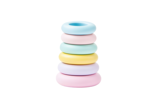 Colorful stacking rings, playful toy for children, isolated on transparent background.