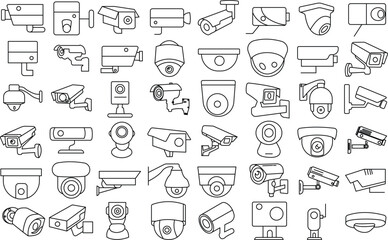 Security CC Camera icon set. Thin Line art editable Stroke.