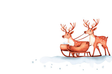 Fototapeta premium Reindeer pulling a sleigh on a snowy landscape isolated on transparent background.