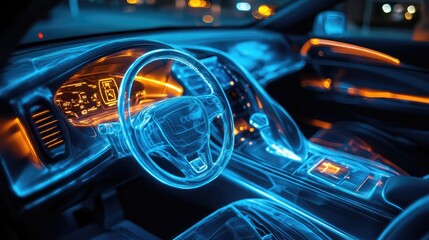 A translucent car dashboard cover, glowing as light filters through the clear material