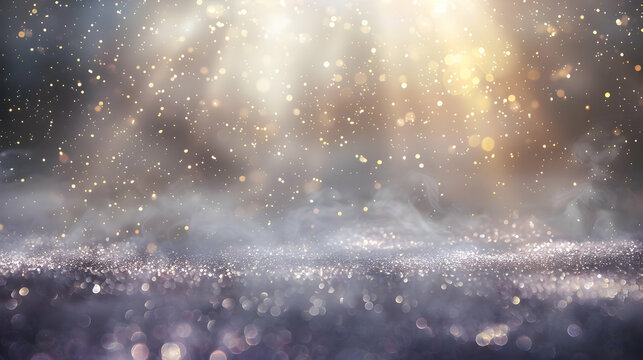 Abstract Sparkling Background with Golden Lights and Fog Effect, Ideal for Festive Designs and Elegant Presentations