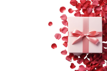 PNG Rose petals and valentine gift box celebration anniversary decoration.