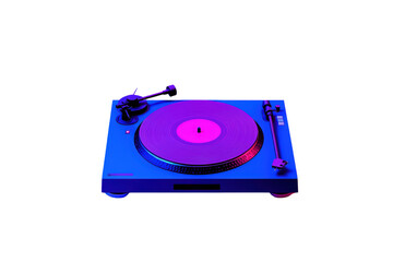 Turntable with vibrant lighting isolated on transparent background.